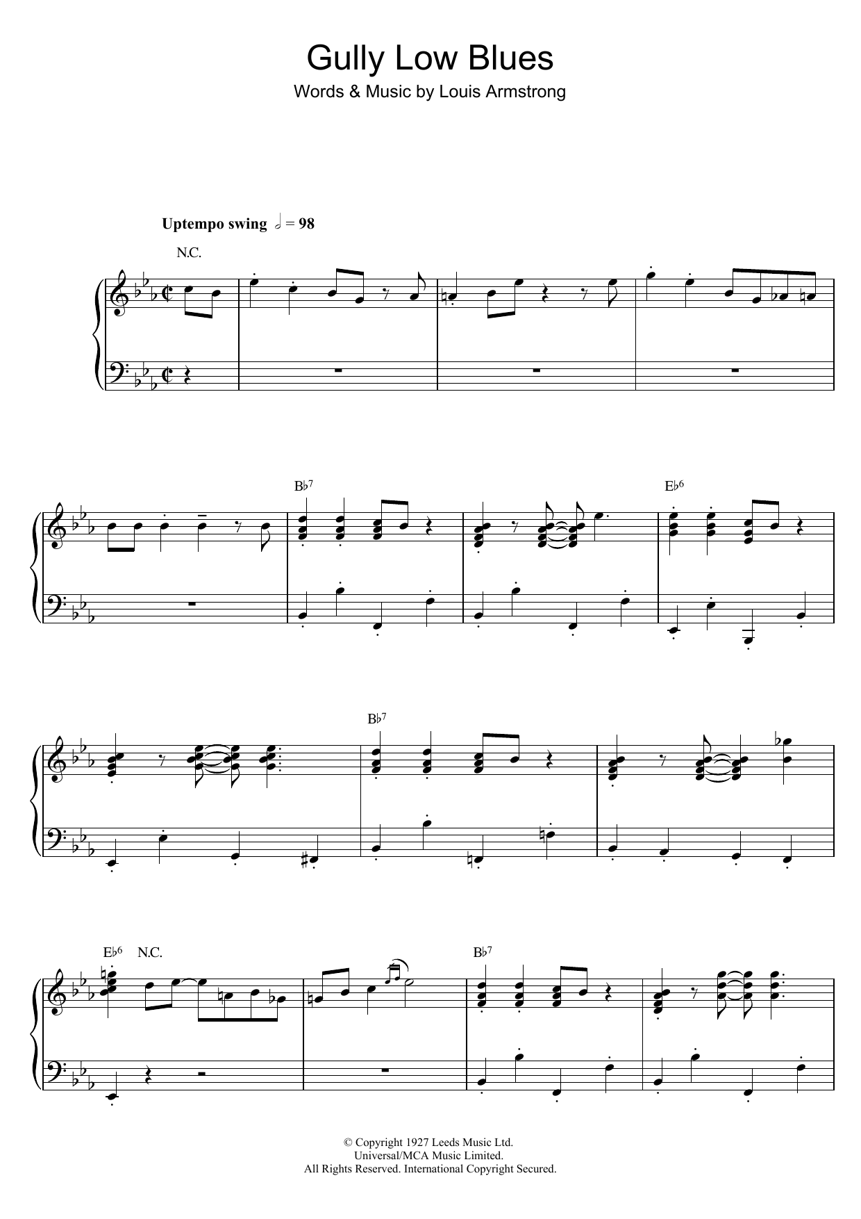 Louis Armstrong Gully Low Blues sheet music notes and chords arranged for Piano, Vocal & Guitar Chords
