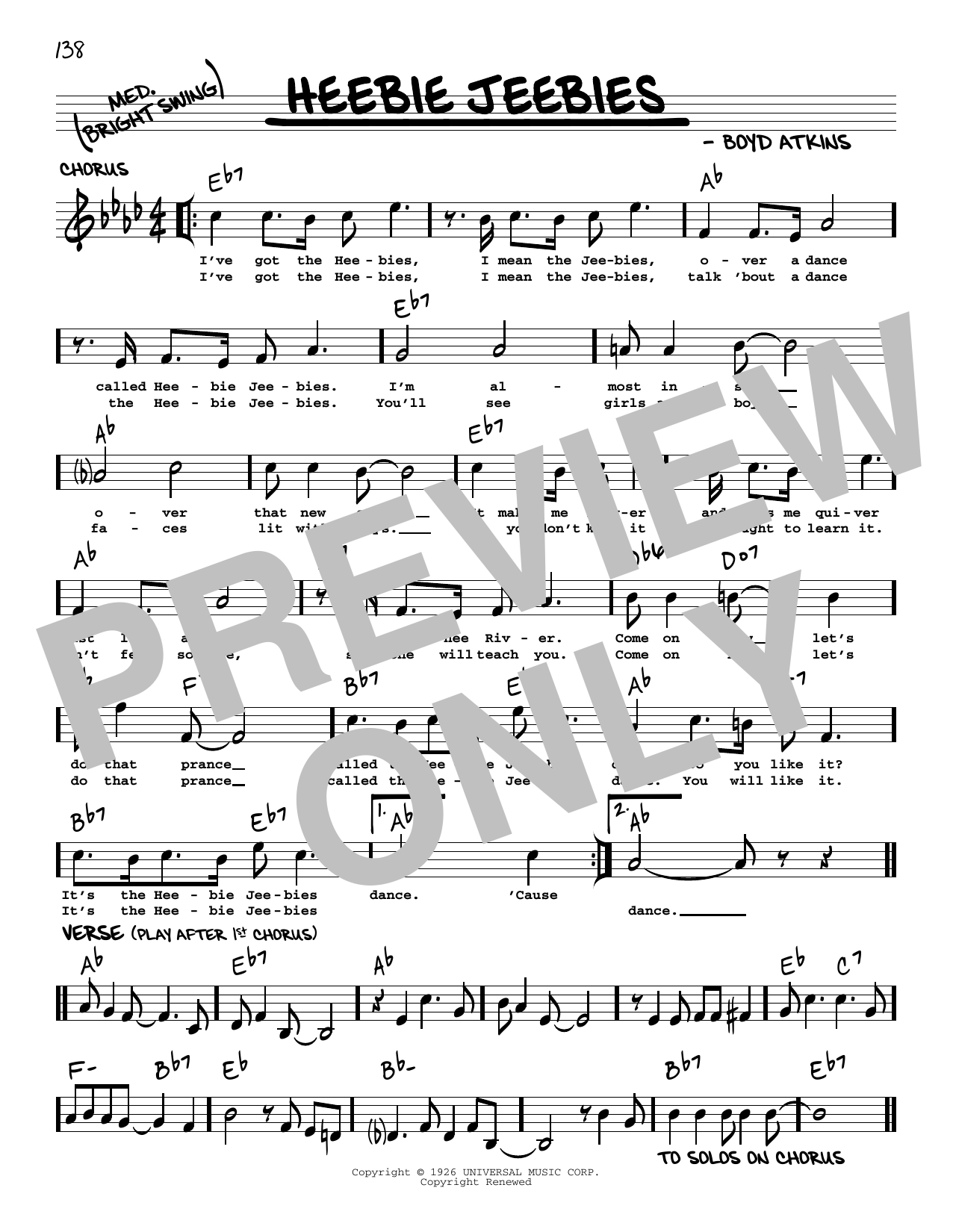 Louis Armstrong Heebie Jeebies (arr. Robert Rawlins) sheet music notes and chords arranged for Real Book – Melody, Lyrics & Chords
