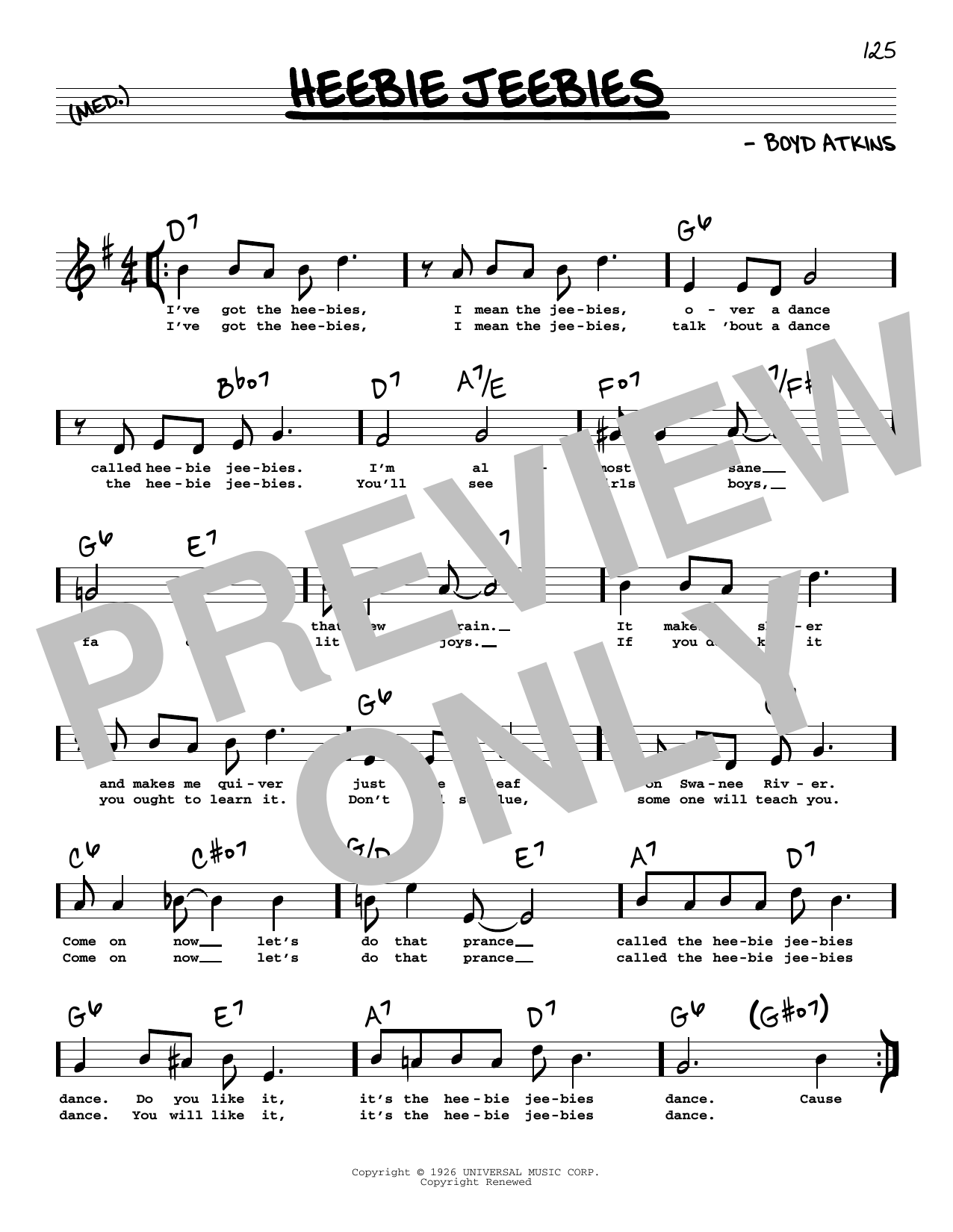 Louis Armstrong Heebie Jeebies (High Voice) sheet music notes and chords arranged for Real Book – Melody, Lyrics & Chords