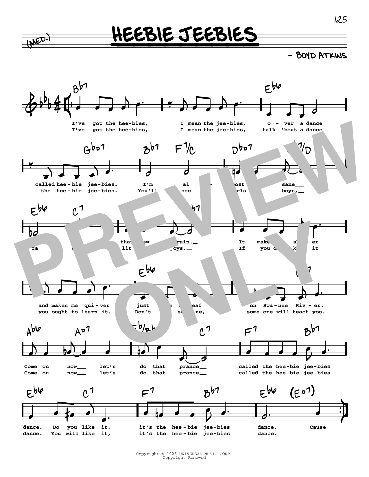 Louis Armstrong Heebie Jeebies (Low Voice) sheet music notes and chords arranged for Real Book – Melody, Lyrics & Chords