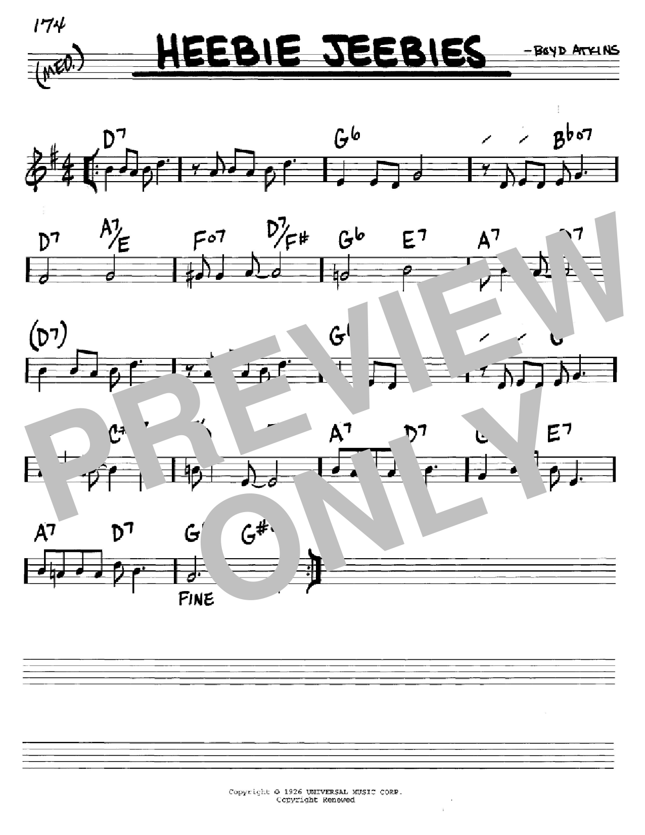 Louis Armstrong Heebie Jeebies sheet music notes and chords arranged for Real Book – Melody & Chords – Bb Instruments