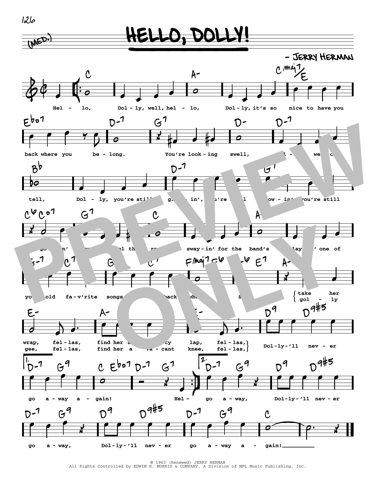 Louis Armstrong Hello, Dolly! (High Voice) sheet music notes and chords arranged for Real Book – Melody, Lyrics & Chords