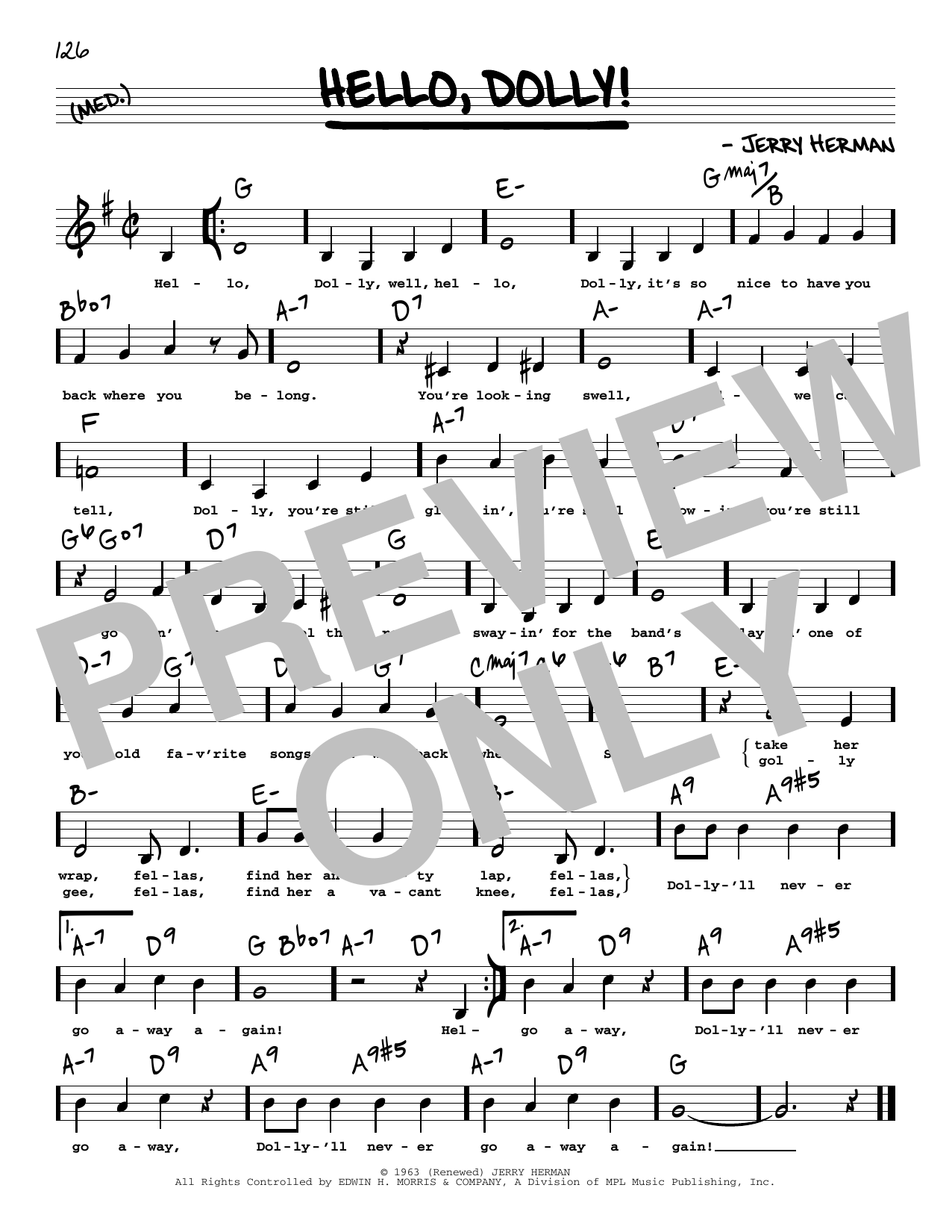 Louis Armstrong Hello, Dolly! (Low Voice) sheet music notes and chords arranged for Real Book – Melody, Lyrics & Chords