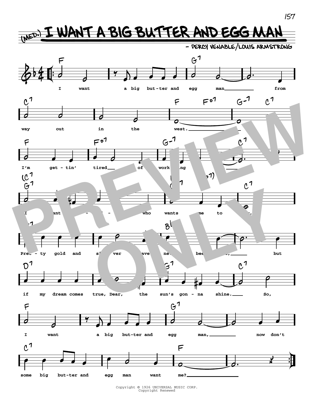 Louis Armstrong I Want A Big Butter And Egg Man (arr. Robert Rawlins) sheet music notes and chords arranged for Real Book – Melody, Lyrics & Chords