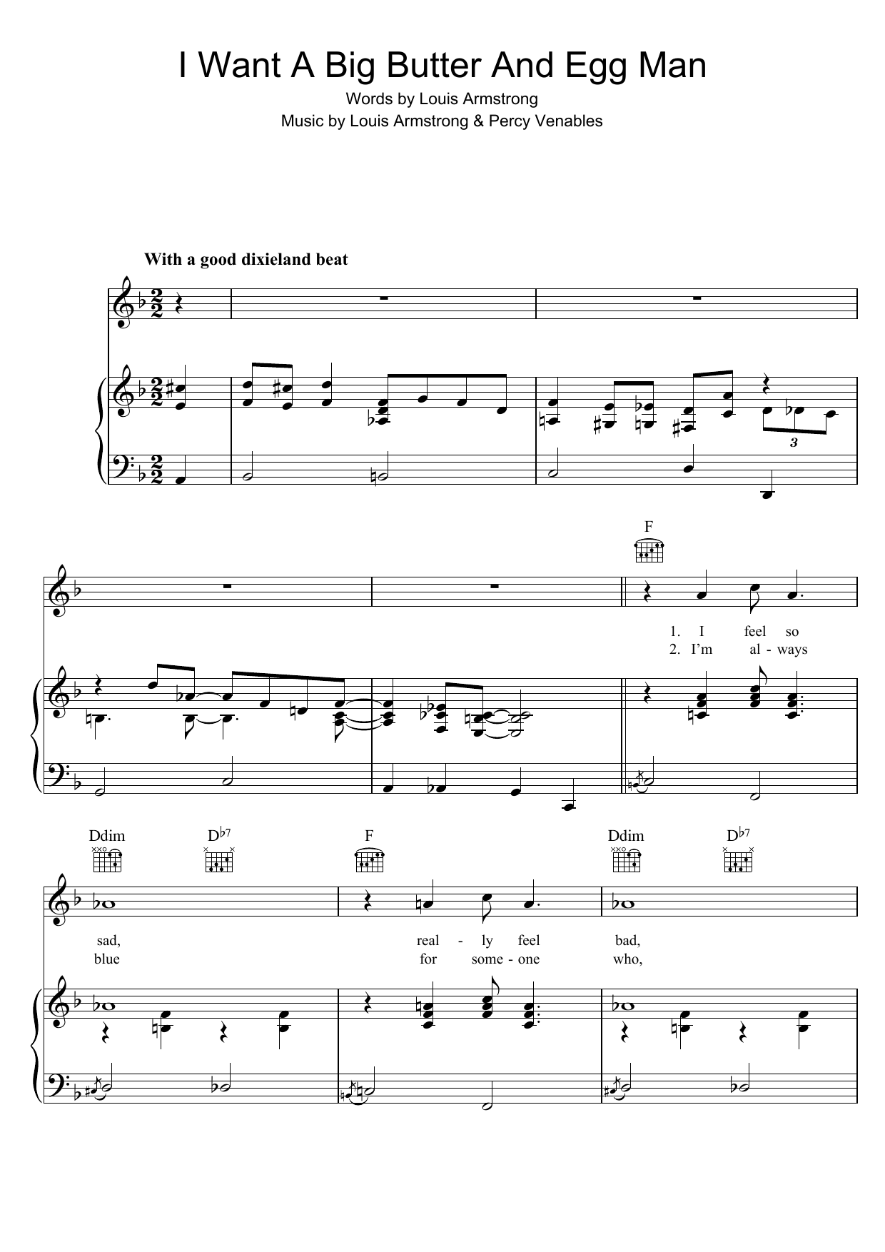 Louis Armstrong I Want A Big Butter And Egg Man sheet music notes and chords arranged for Piano, Vocal & Guitar Chords