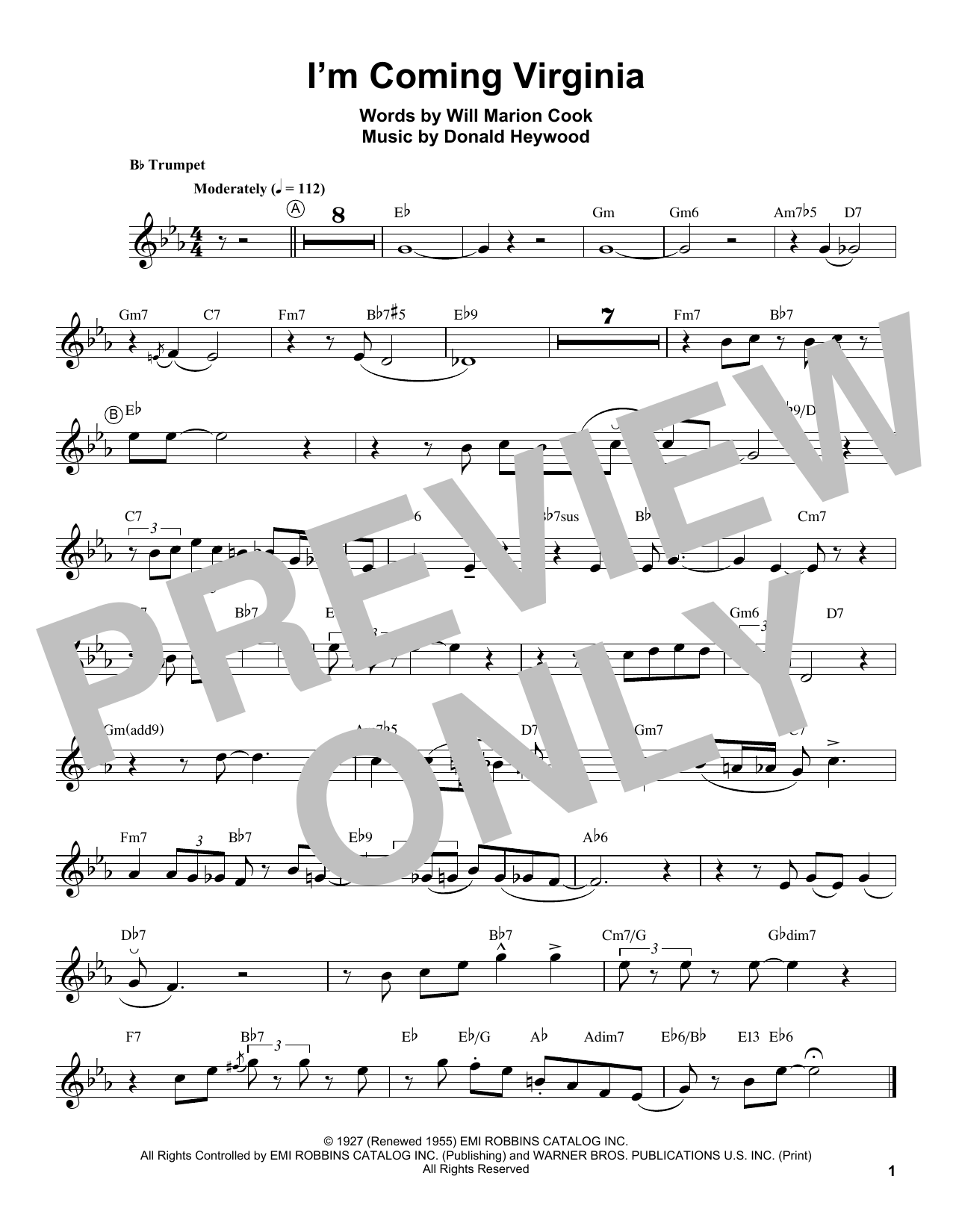 Louis Armstrong I'm Coming Virginia sheet music notes and chords arranged for Real Book – Melody & Chords