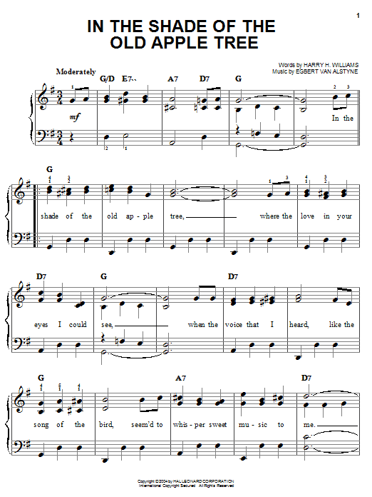 Louis Armstrong In The Shade Of The Old Apple Tree sheet music notes and chords arranged for Easy Piano