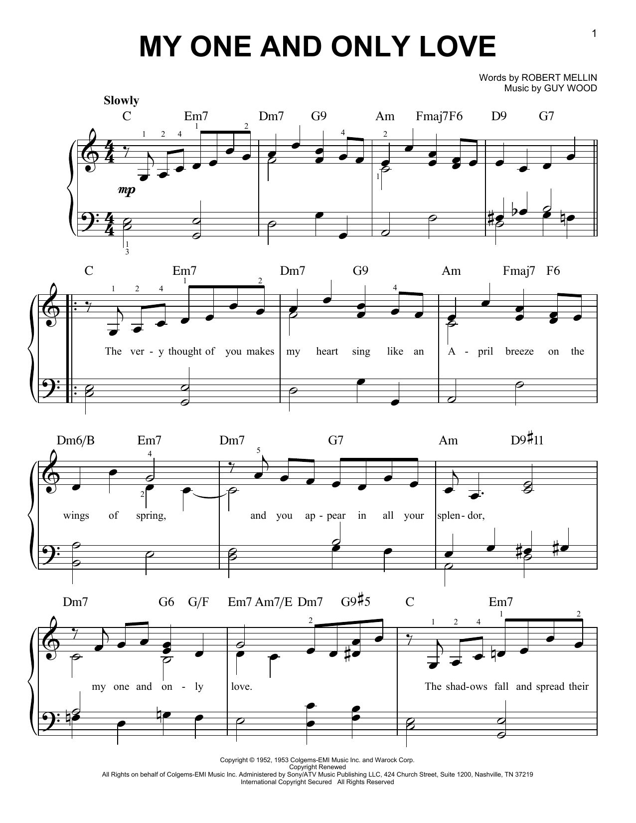 Louis Armstrong My One And Only Love sheet music notes and chords arranged for Easy Piano