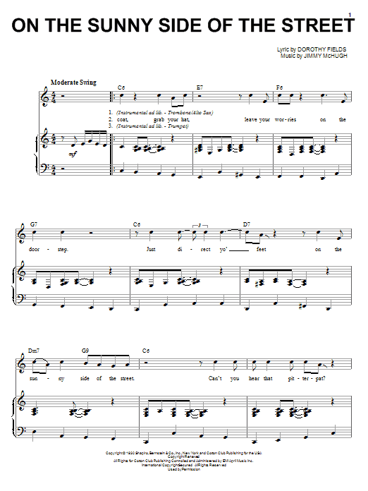 Louis Armstrong On The Sunny Side Of The Street sheet music notes and chords arranged for Piano & Vocal