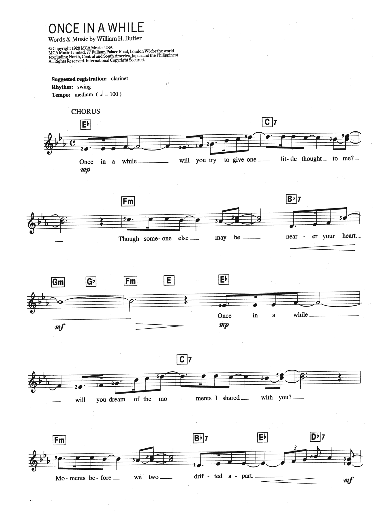 Louis Armstrong Once In A While sheet music notes and chords arranged for Piano Chords/Lyrics