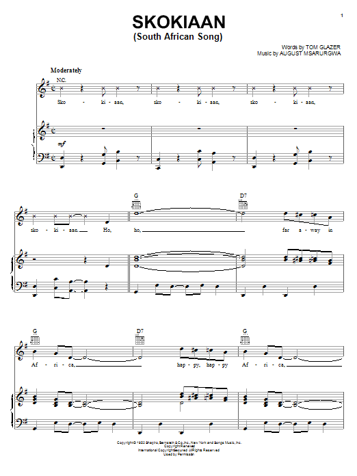 Louis Armstrong Skokiaan (South African Song) sheet music notes and chords arranged for Piano, Vocal & Guitar Chords (Right-Hand Melody)