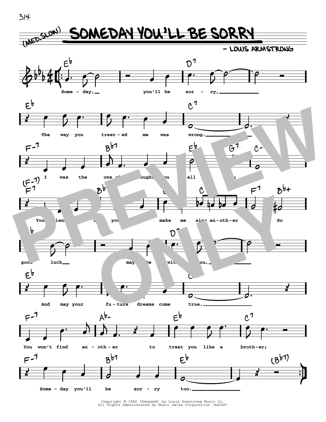 Louis Armstrong Someday You'll Be Sorry (arr. Robert Rawlins) sheet music notes and chords arranged for Real Book – Melody, Lyrics & Chords