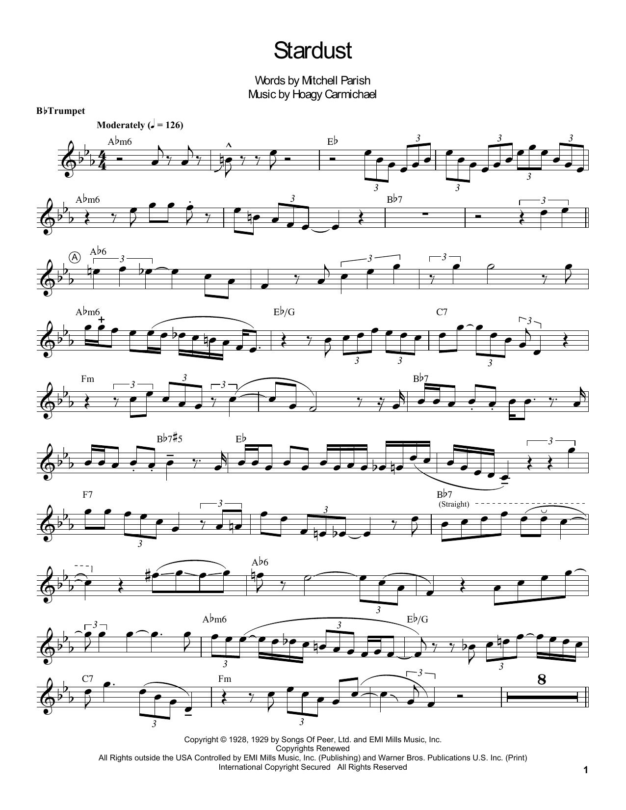 Louis Armstrong Stardust sheet music notes and chords arranged for Alto Sax Transcription