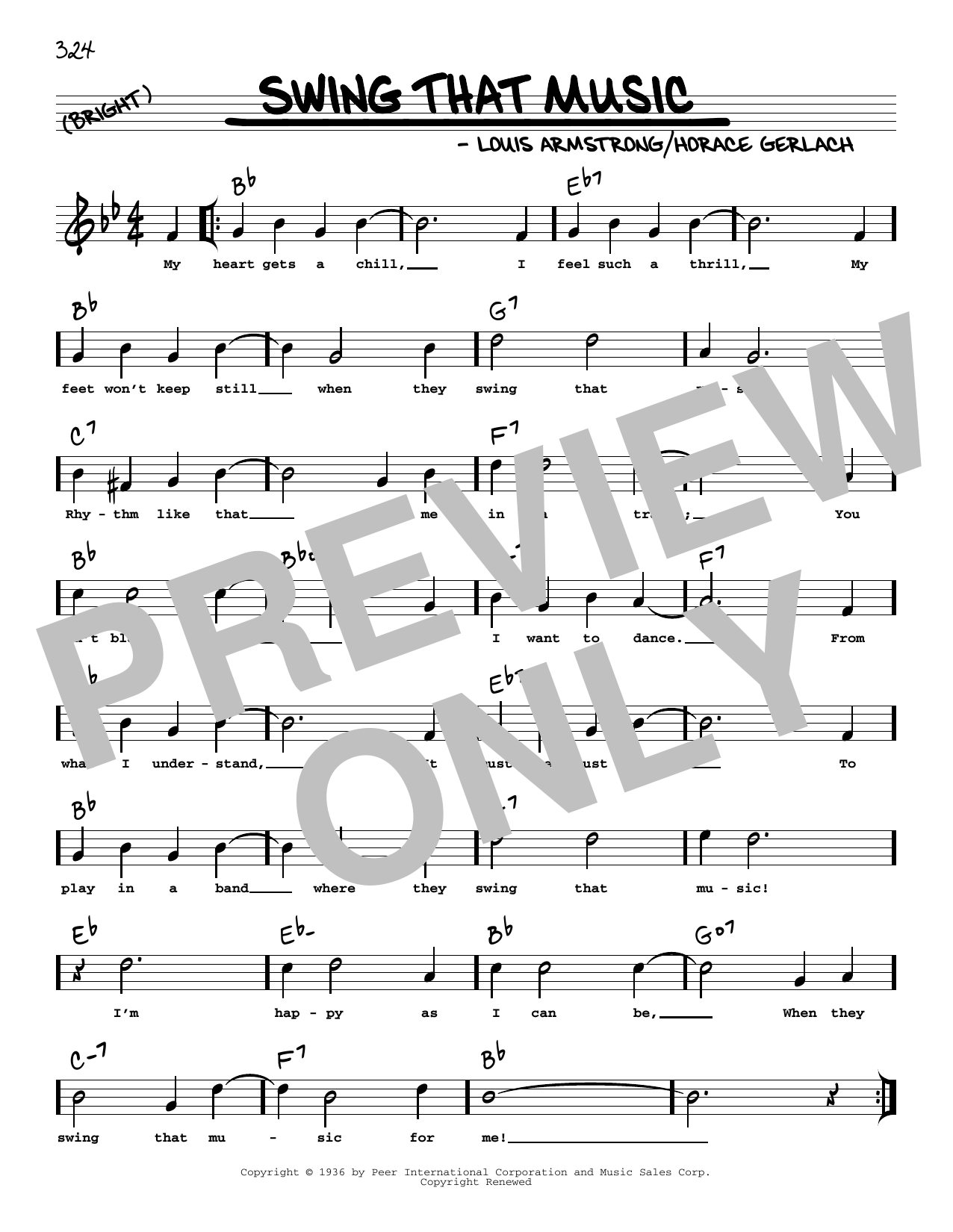 Louis Armstrong Swing That Music (arr. Robert Rawlins) sheet music notes and chords arranged for Real Book – Melody, Lyrics & Chords
