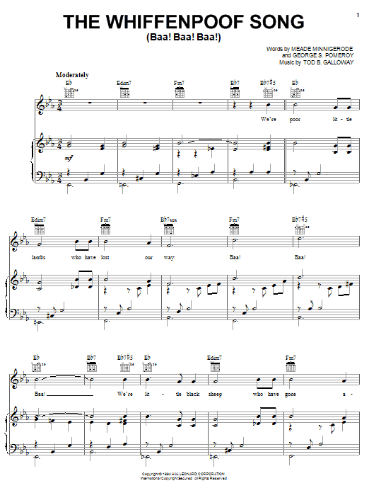 Louis Armstrong The Whiffenpoof Song (Baa! Baa! Baa!) sheet music notes and chords arranged for Piano, Vocal & Guitar Chords (Right-Hand Melody)