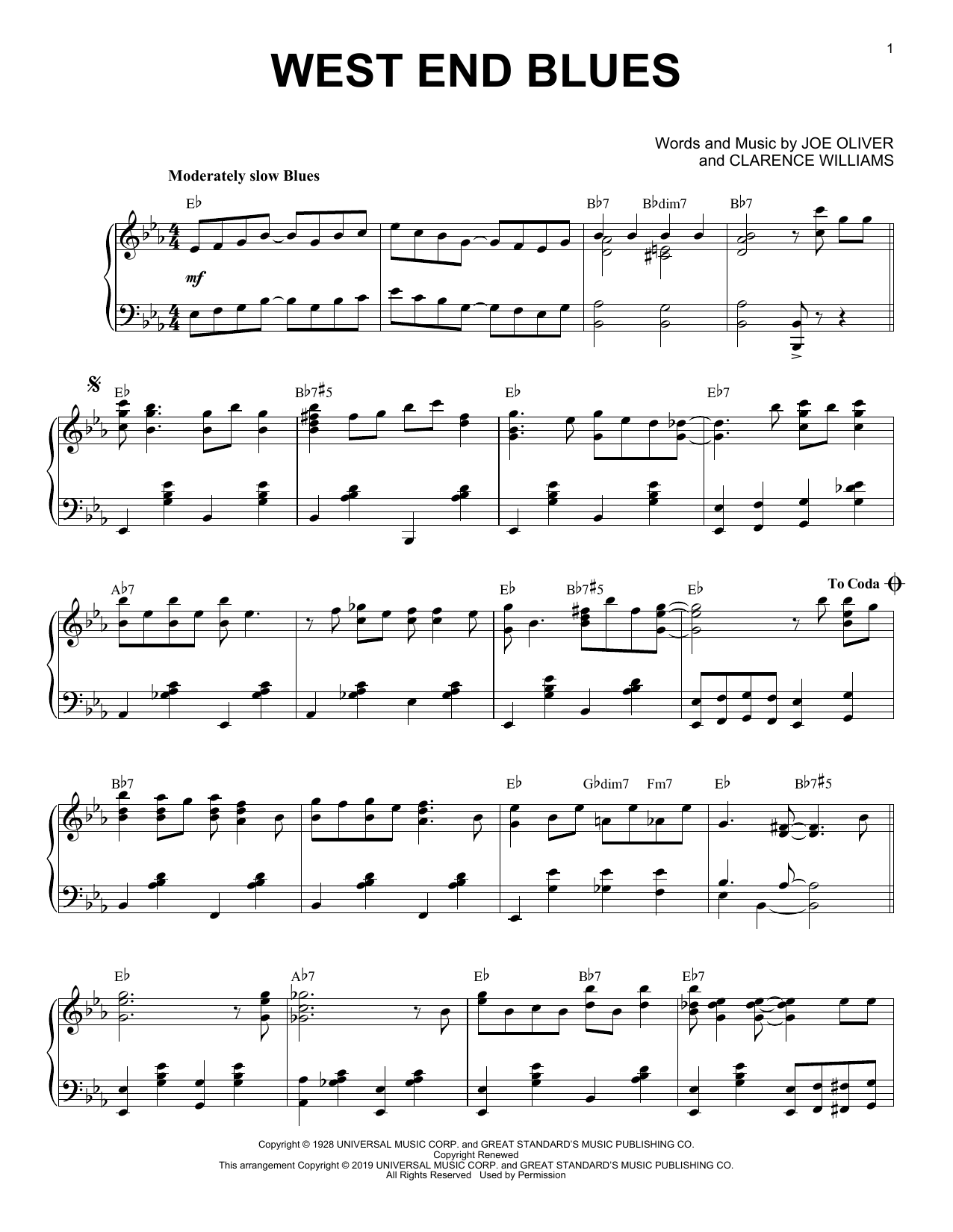 Louis Armstrong West End Blues [Jazz version] sheet music notes and chords arranged for Piano Solo