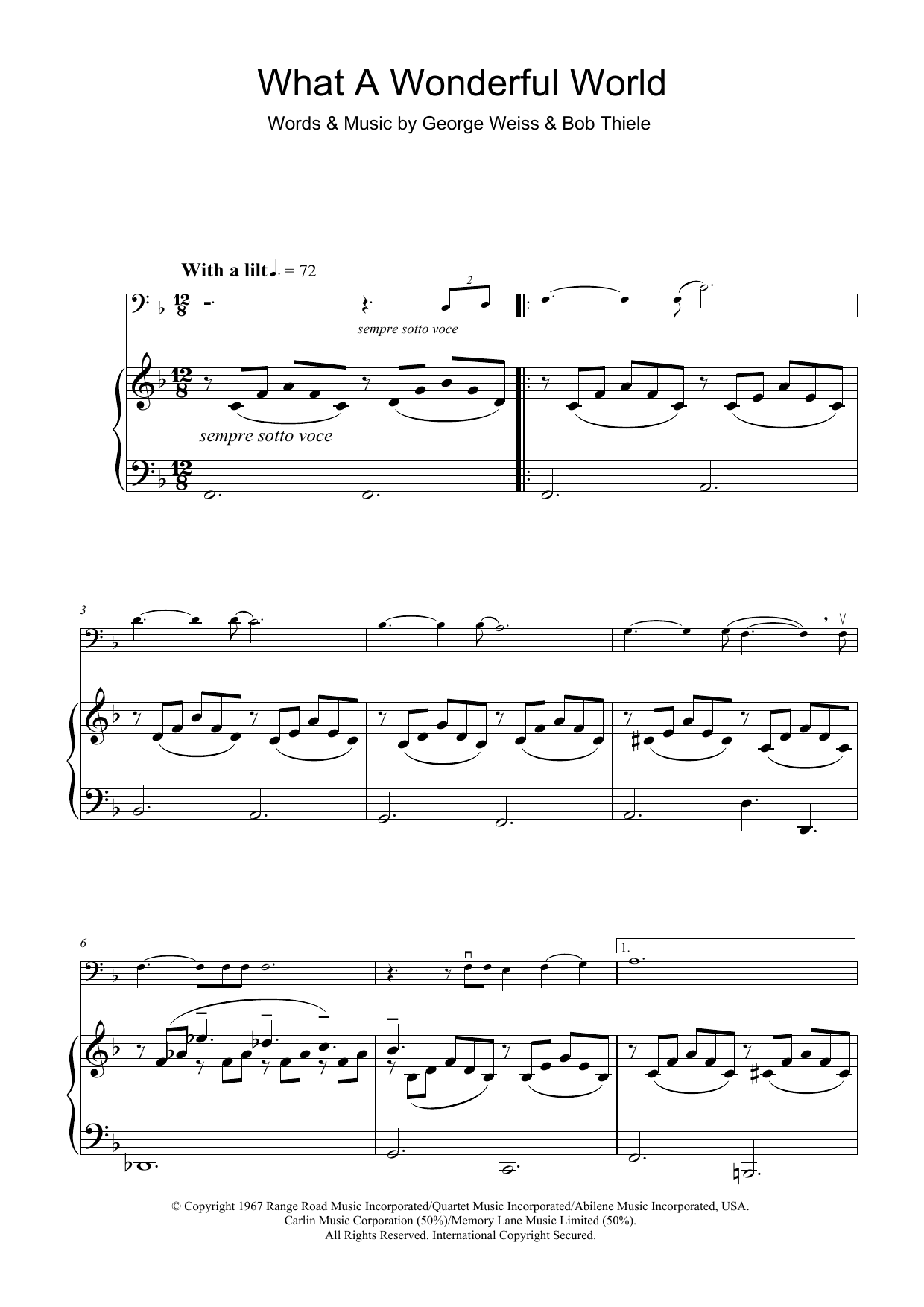 Louis Armstrong What A Wonderful World (abridged) sheet music notes and chords arranged for Cello Solo