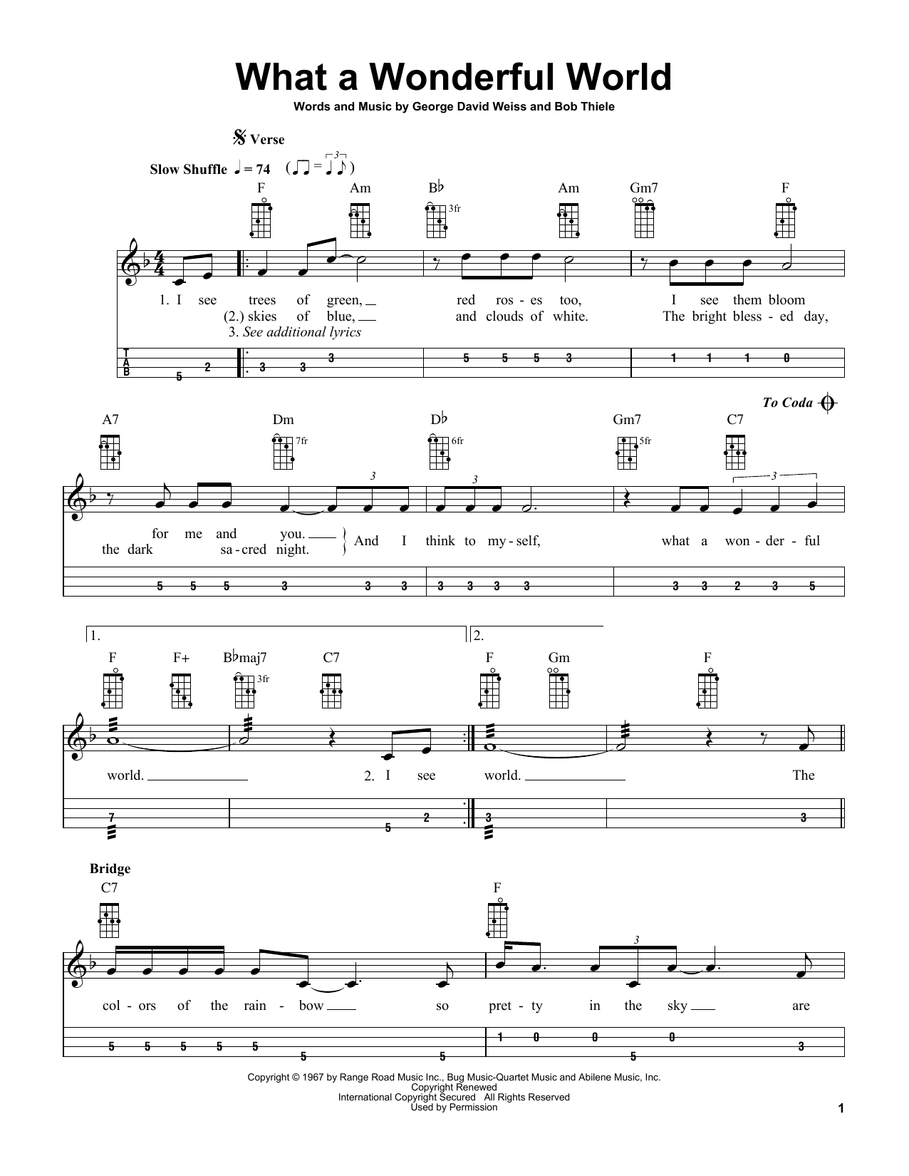 Louis Armstrong What A Wonderful World (arr. Bobby Westfall) sheet music notes and chords arranged for Mandolin