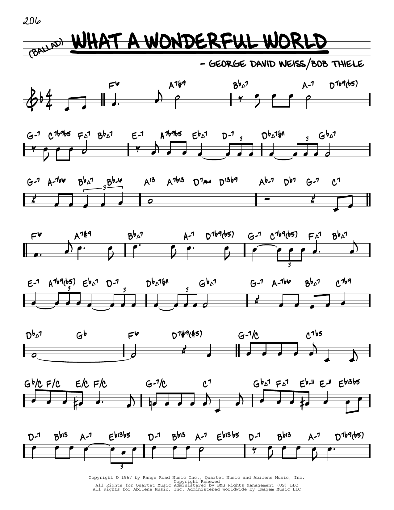 Louis Armstrong What A Wonderful World (arr. David Hazeltine) sheet music notes and chords arranged for Real Book – Enhanced Chords