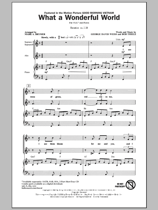 Louis Armstrong What A Wonderful World (arr. Mark Brymer) sheet music notes and chords arranged for 2-Part Choir