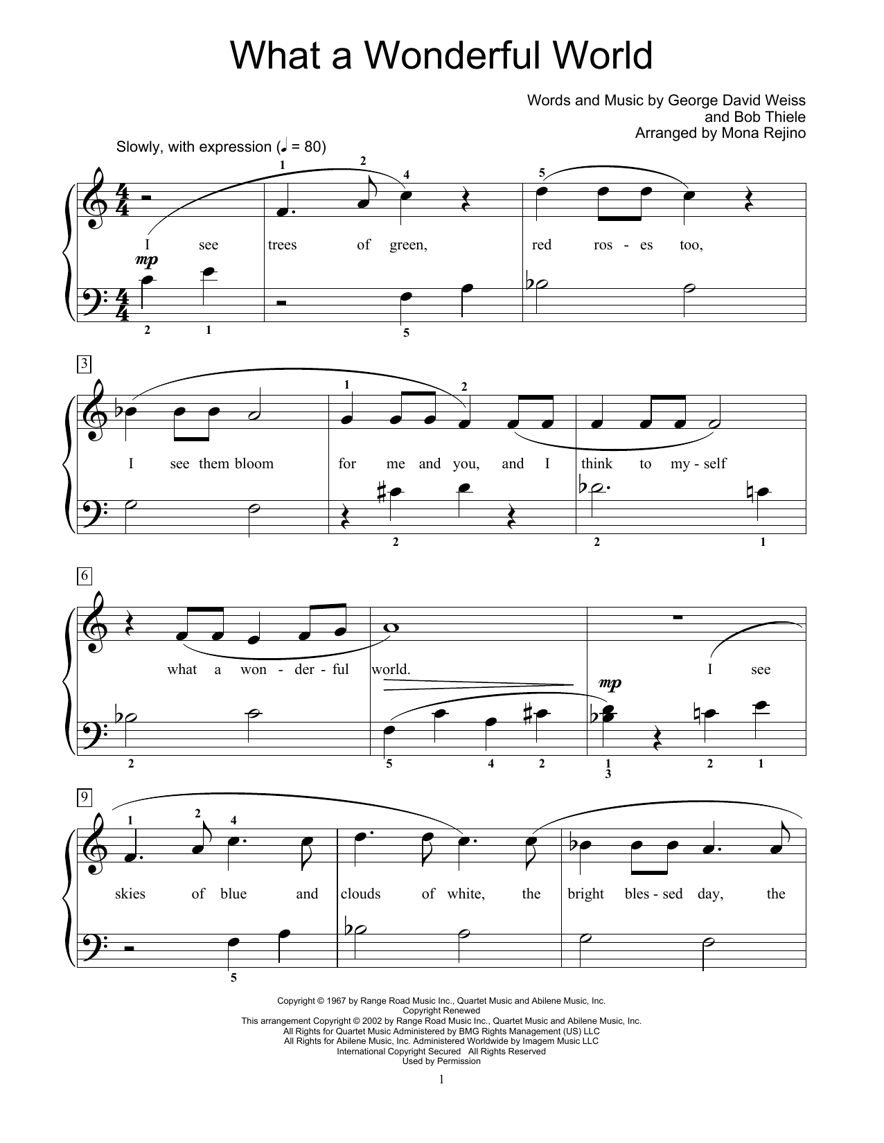 Louis Armstrong What A Wonderful World (arr. Mona Rejino) sheet music notes and chords arranged for Educational Piano