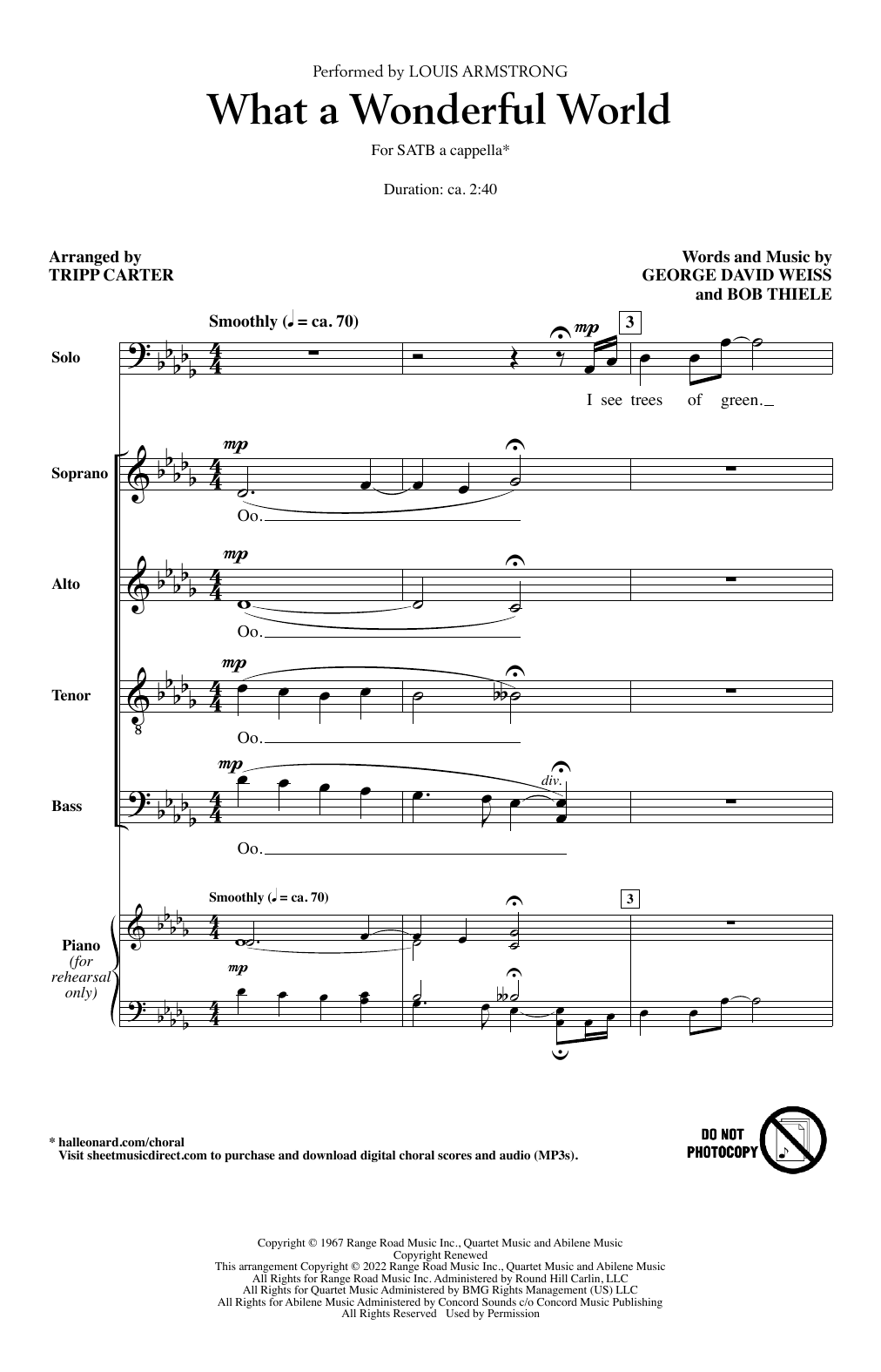 Louis Armstrong What A Wonderful World (arr. Tripp Carter) sheet music notes and chords arranged for SATB Choir