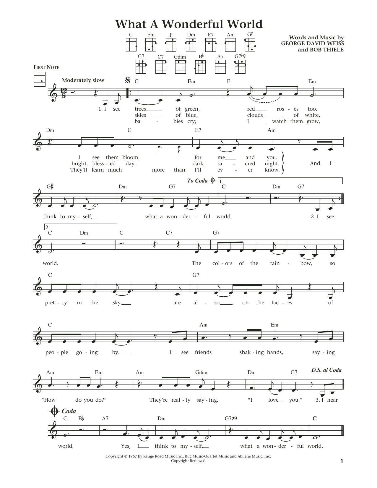 Louis Armstrong What A Wonderful World (from The Daily Ukulele) (arr. Liz and Jim Beloff) sheet music notes and chords arranged for Ukulele