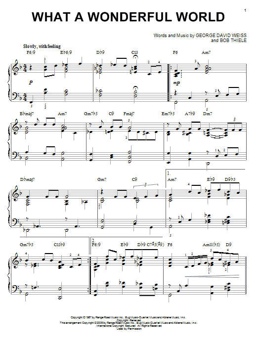 Louis Armstrong What A Wonderful World [Jazz version] (arr. Brent Edstrom) sheet music notes and chords arranged for Piano Solo