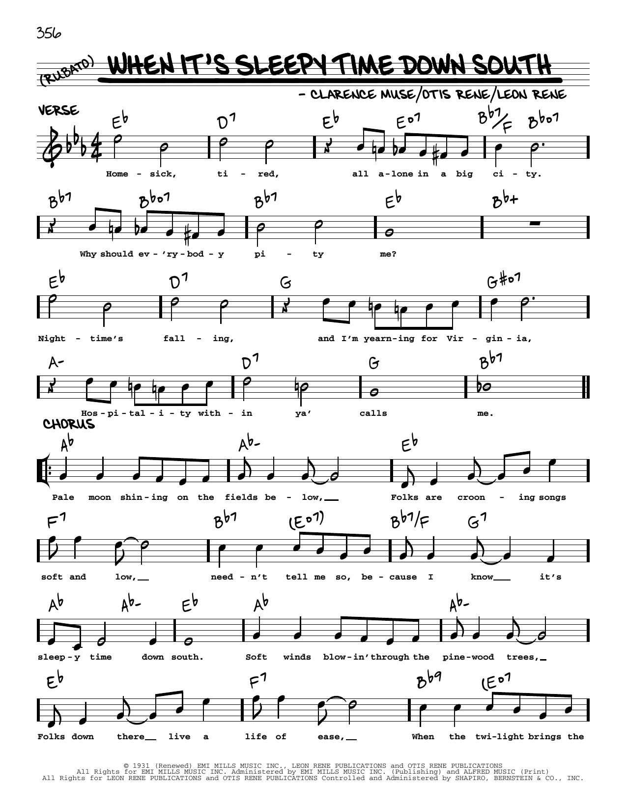 Louis Armstrong When It's Sleepy Time Down South (arr. Robert Rawlins) sheet music notes and chords arranged for Real Book – Melody, Lyrics & Chords