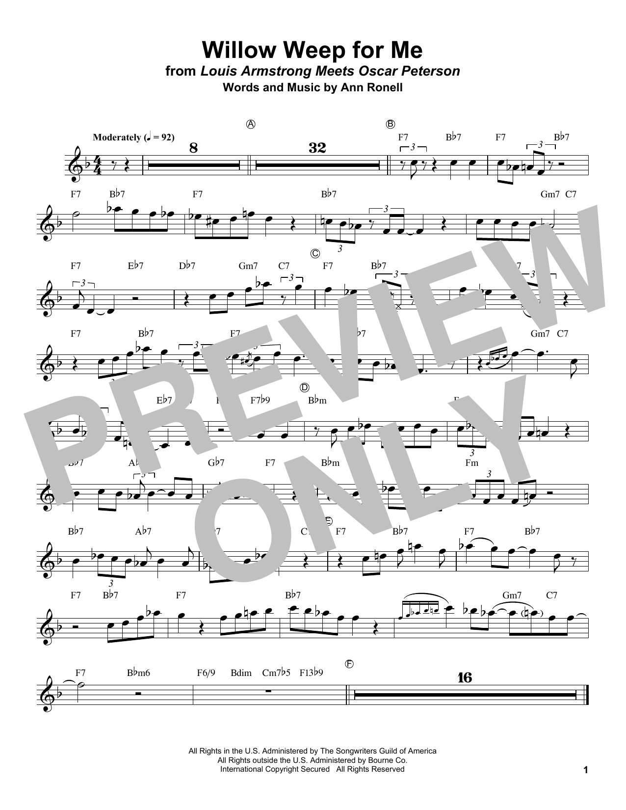 Louis Armstrong Willow Weep For Me sheet music notes and chords arranged for Trumpet Transcription