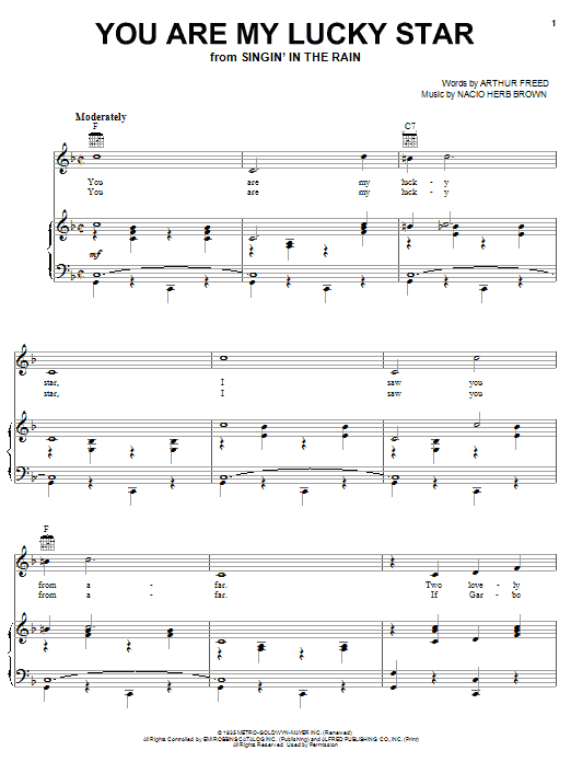Louis Armstrong You Are My Lucky Star sheet music notes and chords arranged for Piano, Vocal & Guitar Chords (Right-Hand Melody)