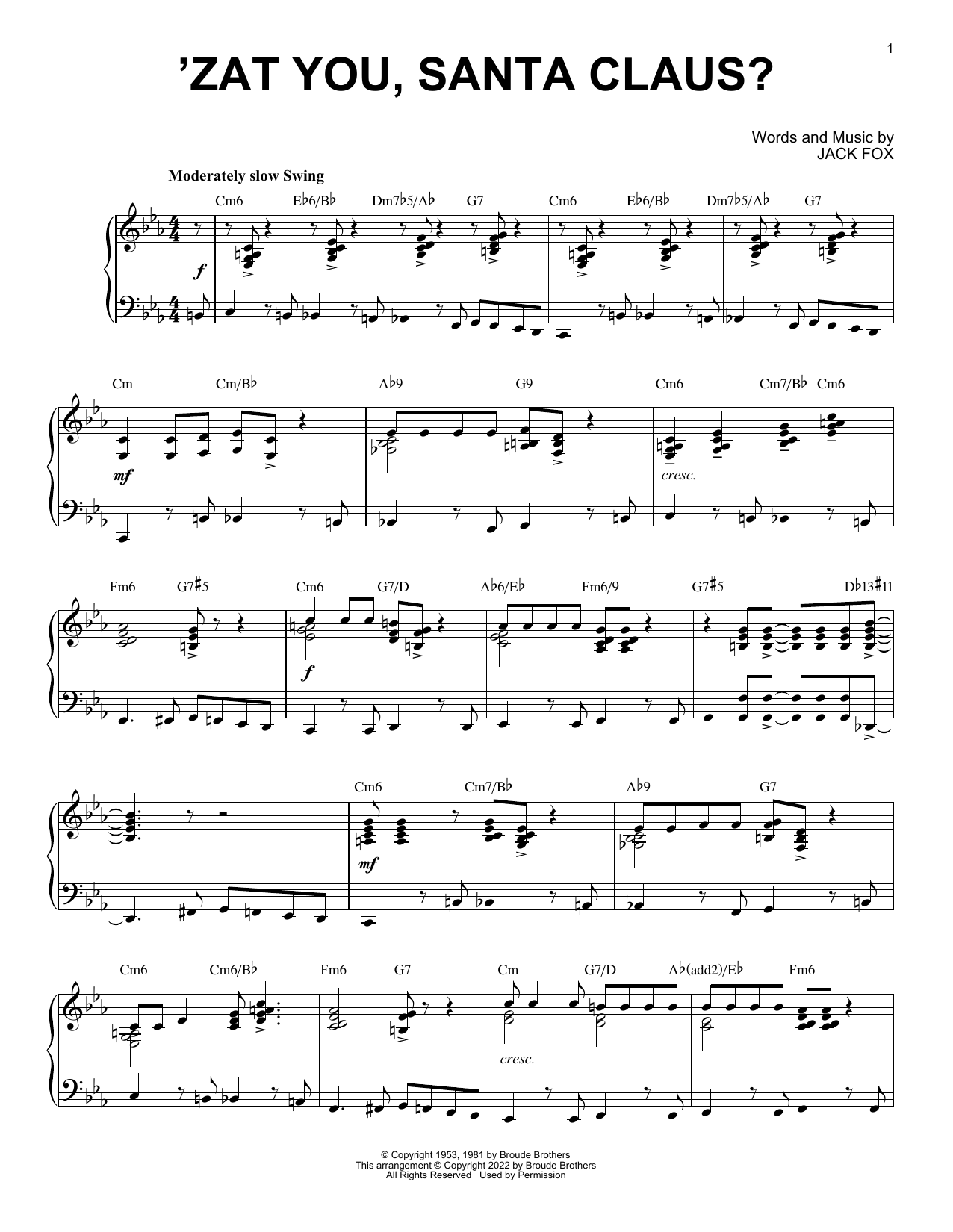 Louis Armstrong 'Zat You, Santa Claus? [Jazz version] (arr. Brent Edstrom) sheet music notes and chords arranged for Piano Solo