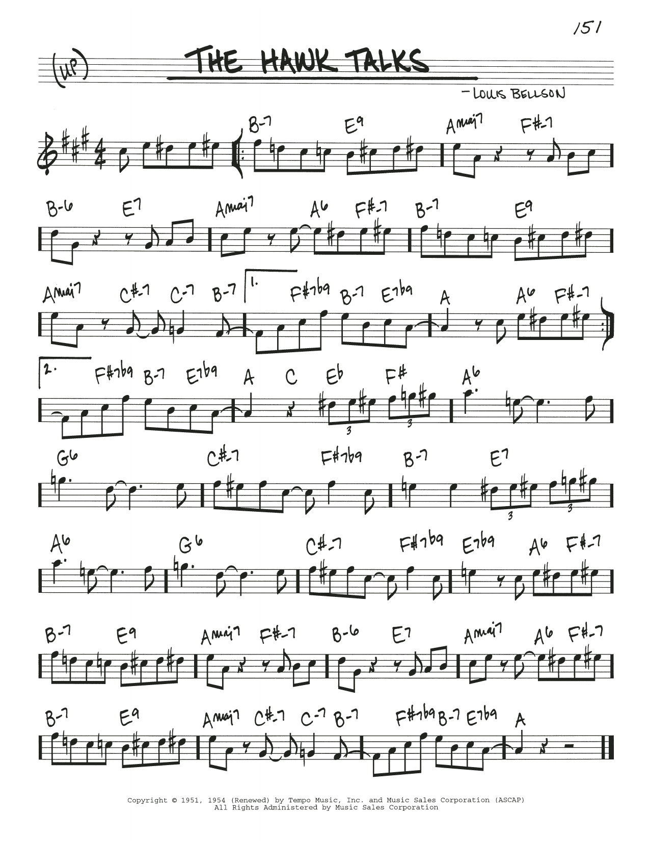 Louis Bellson The Hawk Talks sheet music notes and chords arranged for Real Book – Melody & Chords