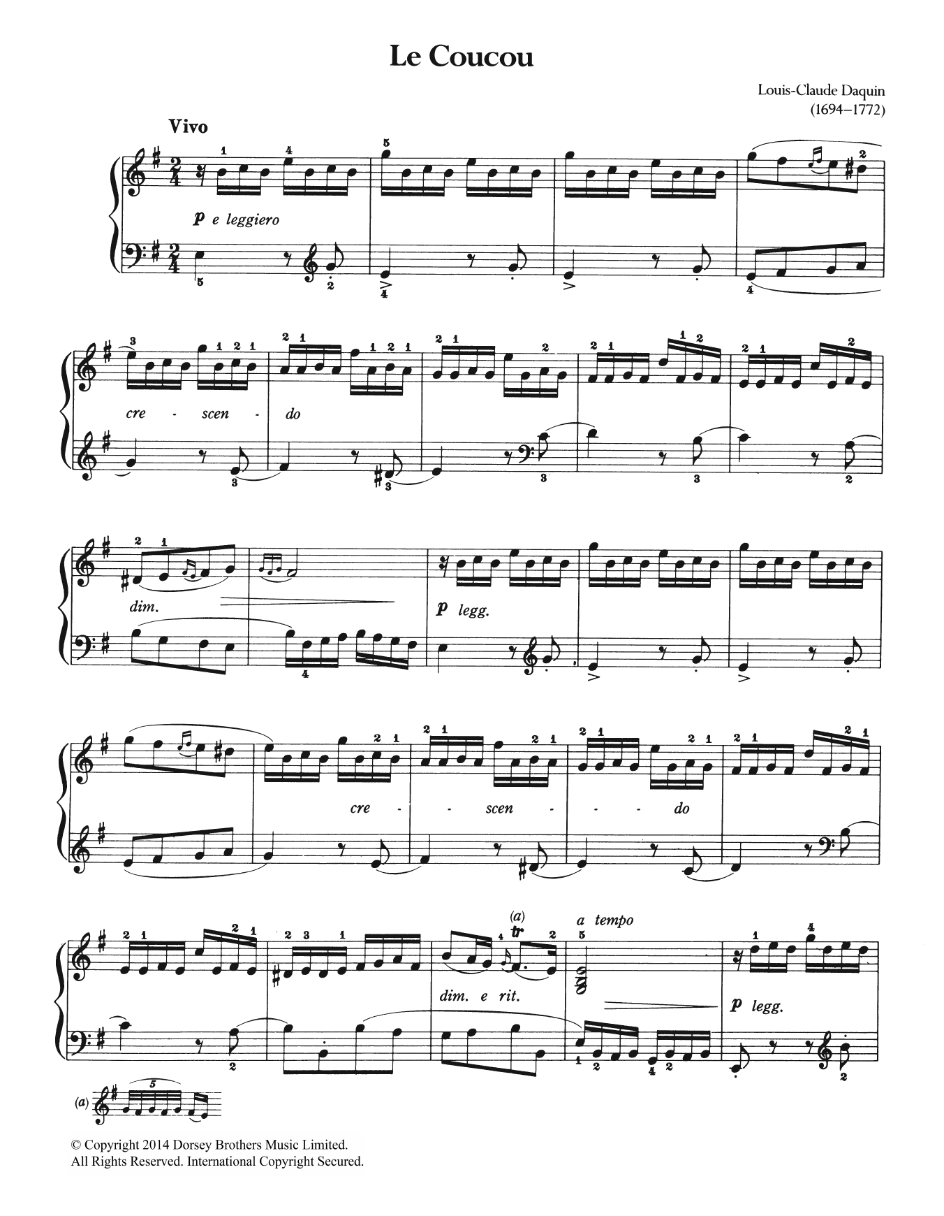 Louis-Claude Daquin Le Coucou sheet music notes and chords arranged for Easy Piano