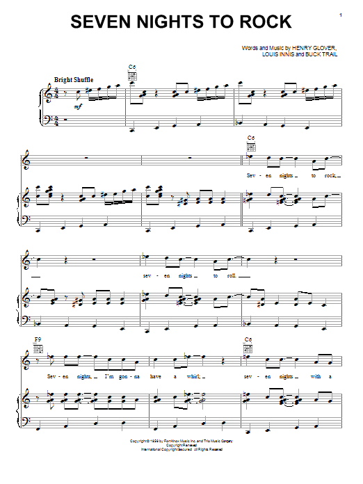 Louis Innis Seven Nights To Rock sheet music notes and chords arranged for Piano, Vocal & Guitar Chords (Right-Hand Melody)