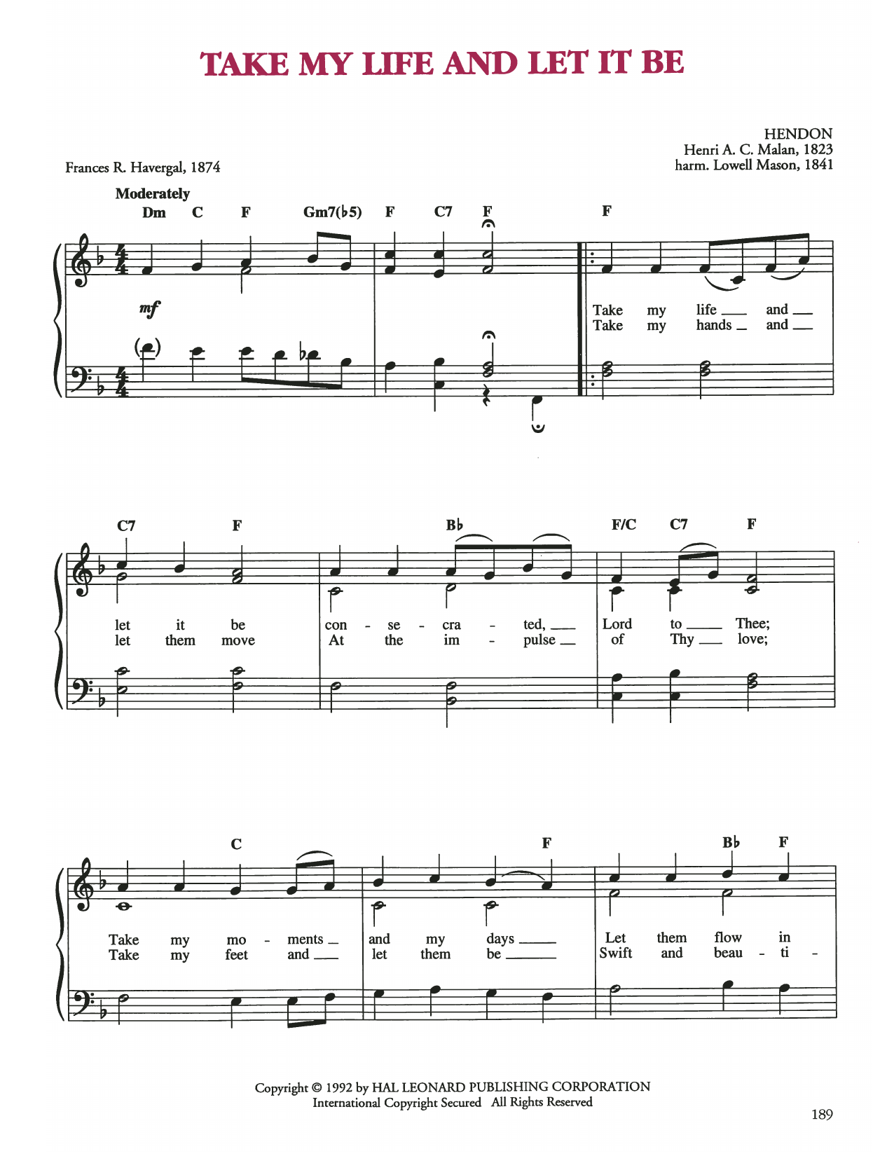 Louis J.F. Herold Take My Life And Let It Be sheet music notes and chords arranged for Easy Piano