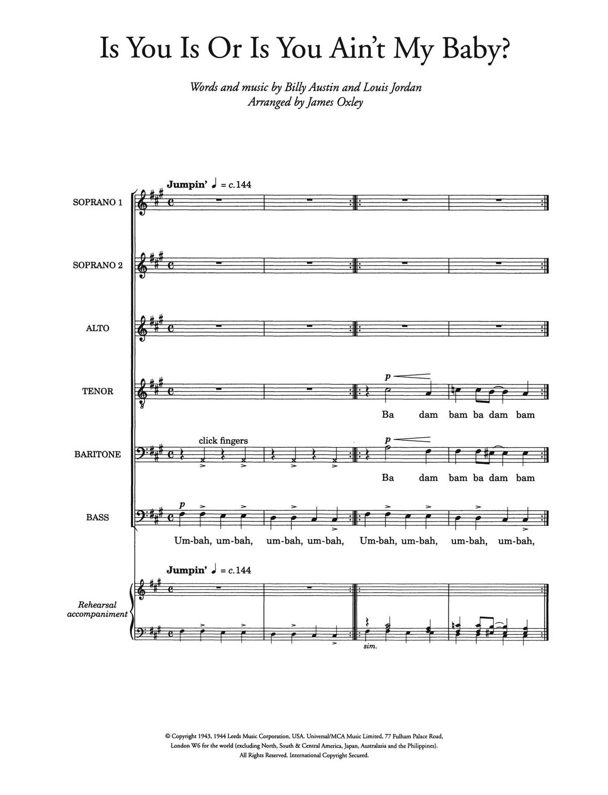 Louis Jordan Is You Is, Or Is You Ain't (Ma' Baby) (arr. James Oxley) sheet music notes and chords arranged for Piano, Vocal & Guitar Chords