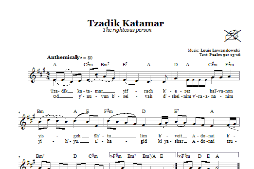 Louis Lewandowski Tzadik Katamar (The Righteous Person) sheet music notes and chords arranged for Lead Sheet / Fake Book