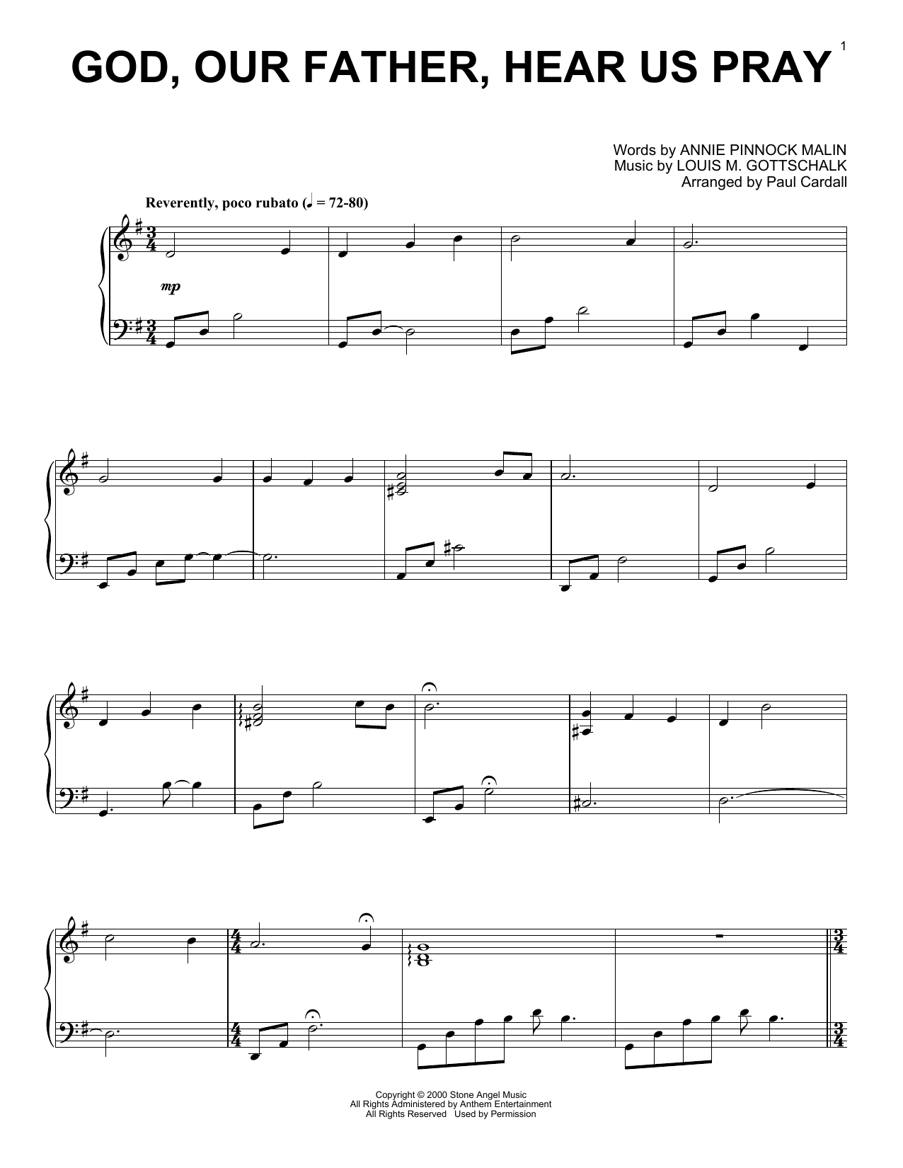 Louis M. Gottschalk God, Our Father, Hear Us Pray (arr. Paul Cardall) sheet music notes and chords arranged for Piano Solo