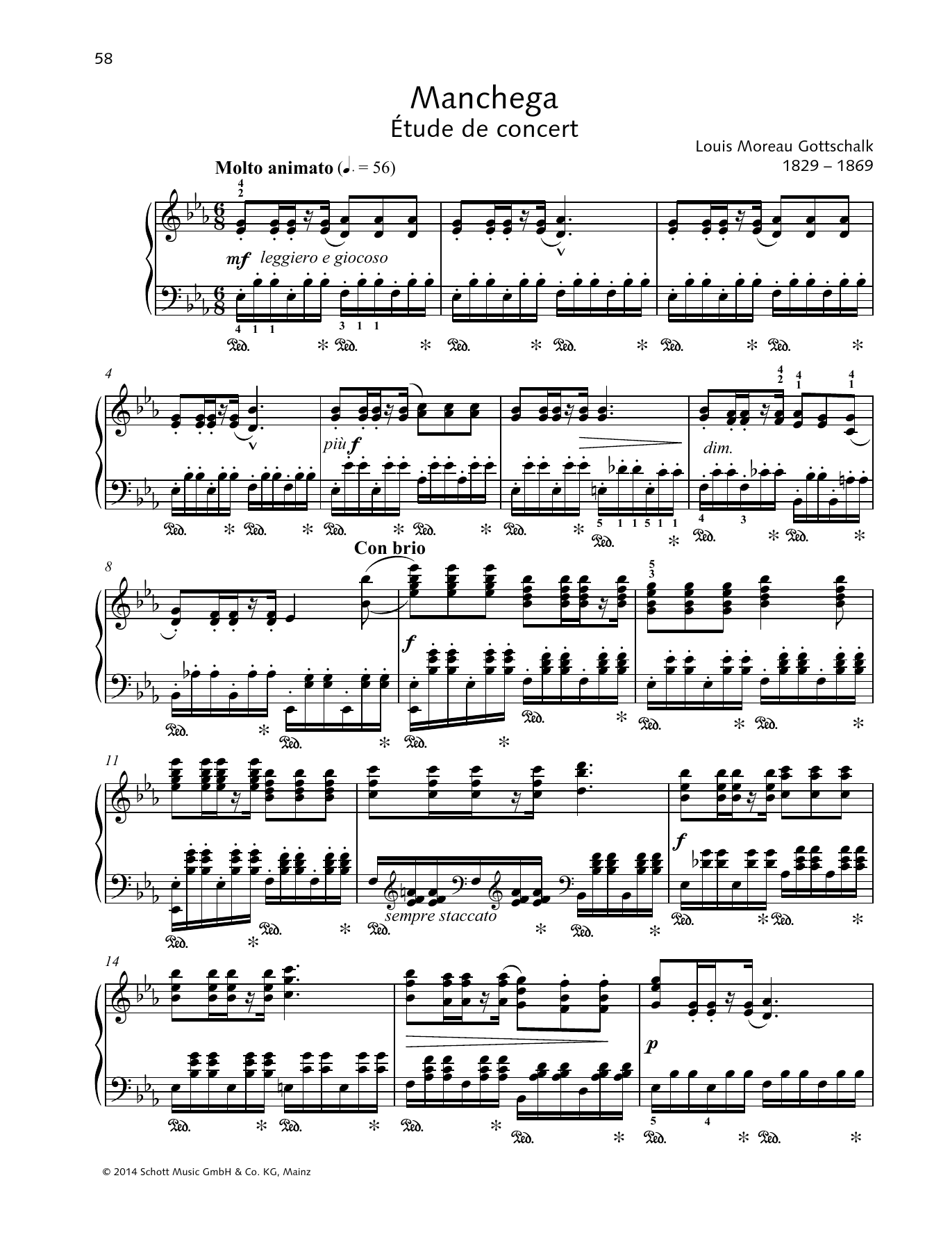 Louis Moreau Gottschalk Manchega sheet music notes and chords arranged for Piano Solo
