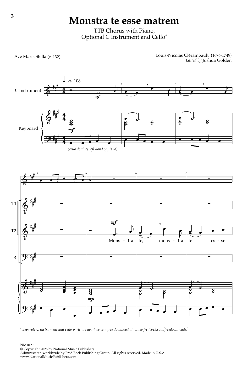 Louis-Nicolas Clérambault Monstra te esse matrem sheet music notes and chords arranged for TTB Choir
