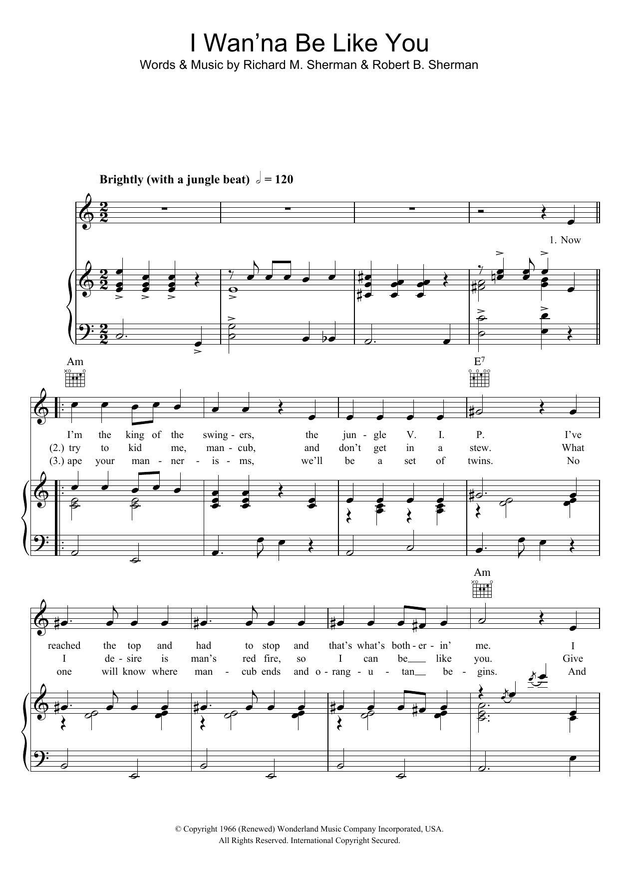 Louis Prima I Wanna Be Like You (from The Jungle Book) sheet music notes and chords arranged for Piano Chords/Lyrics