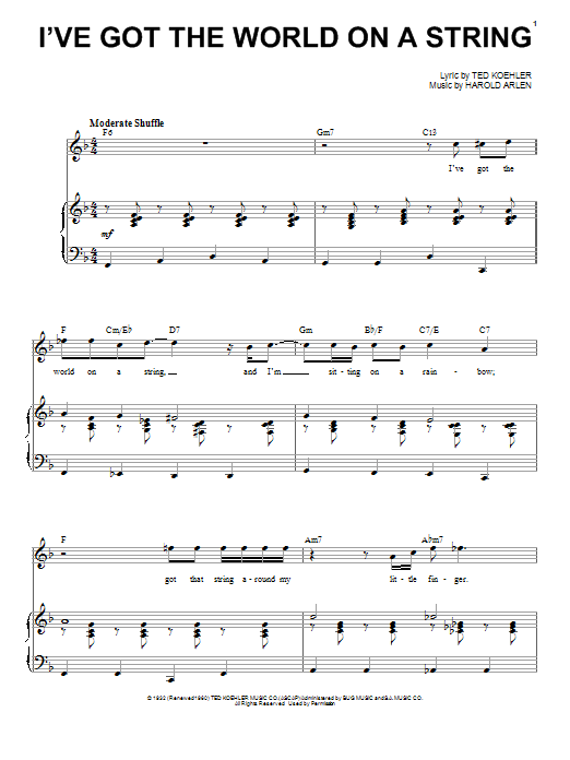 Louis Prima I've Got The World On A String sheet music notes and chords arranged for Piano & Vocal