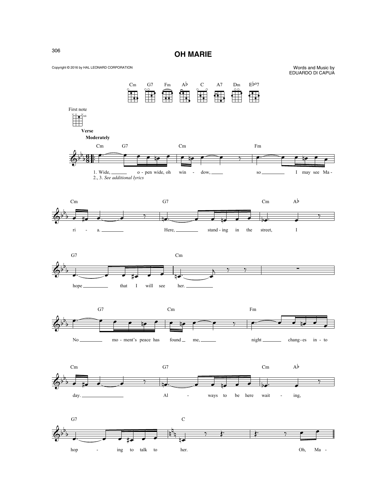 Louis Prima Oh Marie sheet music notes and chords arranged for Mandolin