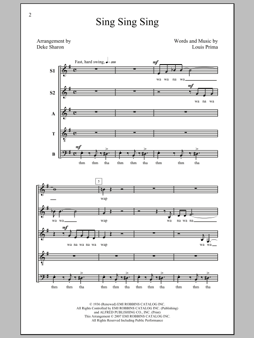 Louis Prima Sing, Sing, Sing (arr. Deke Sharon) sheet music notes and chords arranged for SATB Choir