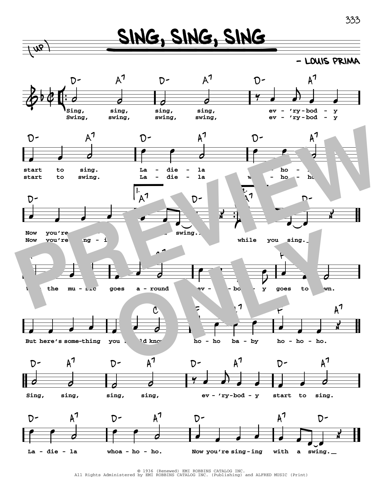 Louis Prima Sing, Sing, Sing (High Voice) sheet music notes and chords arranged for Real Book – Melody, Lyrics & Chords