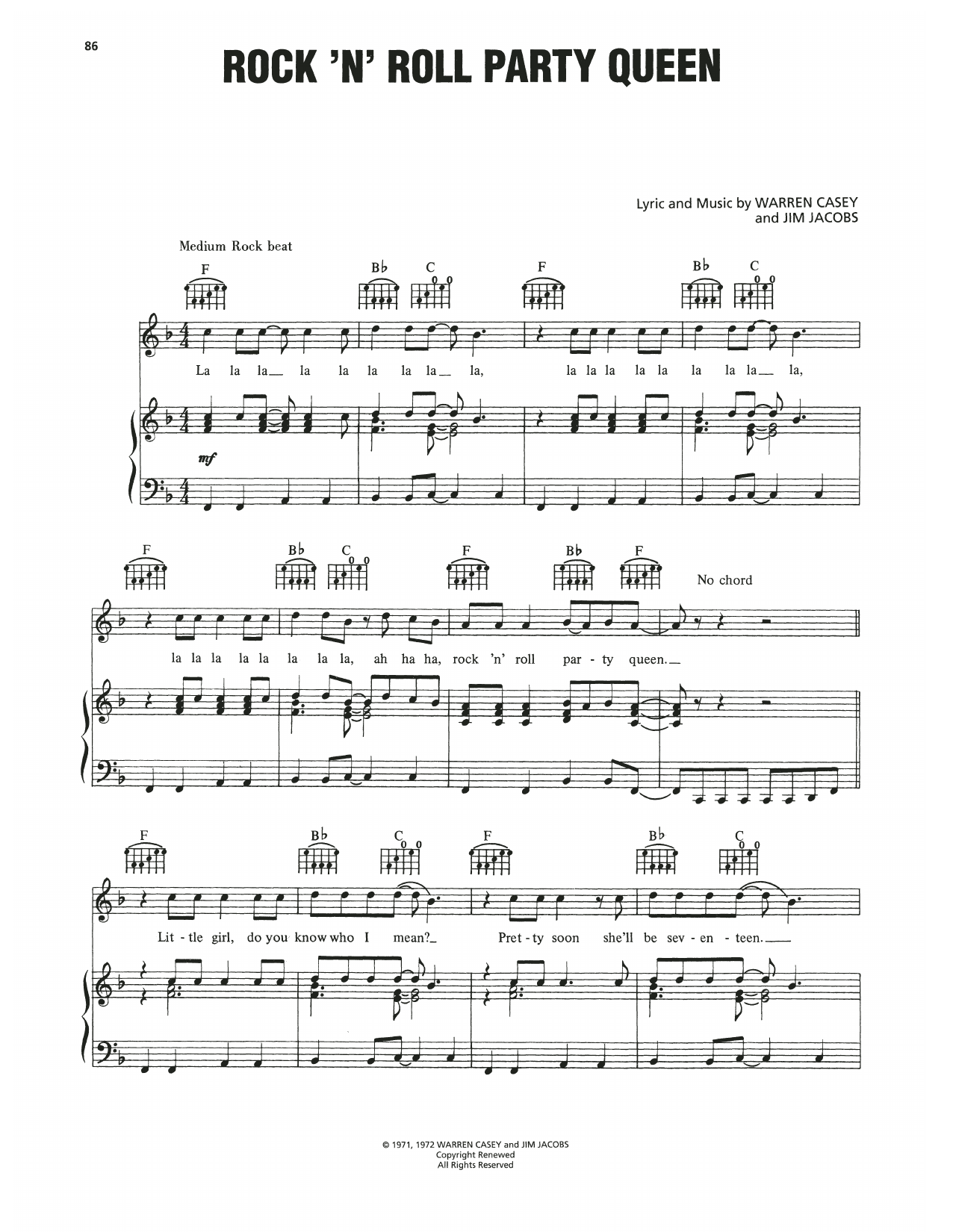 Louis St. Louis Rock 'N' Roll Party Queen (from Grease) sheet music notes and chords arranged for Piano, Vocal & Guitar Chords (Right-Hand Melody)