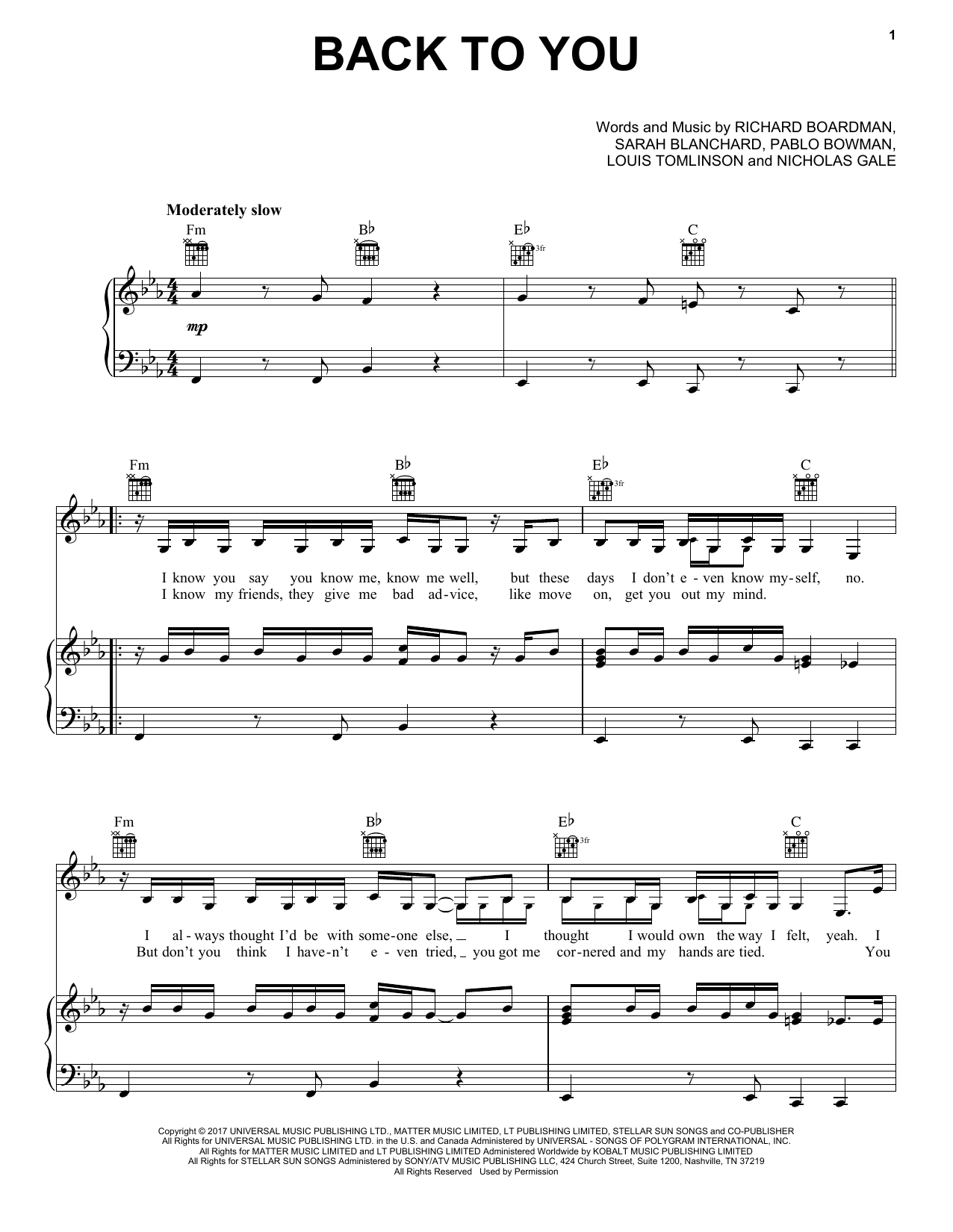 Louis Tomlinson feat. Bebe Rexha & Digital Farm Animals Back To You sheet music notes and chords arranged for Piano, Vocal & Guitar Chords (Right-Hand Melody)