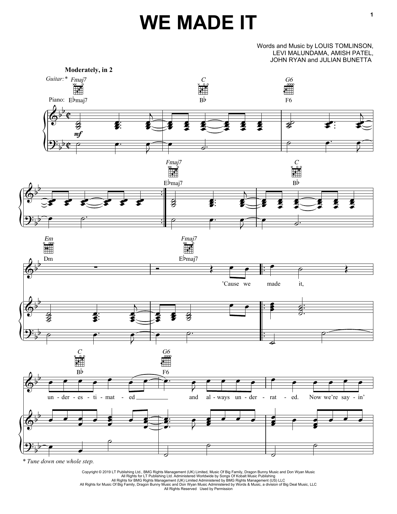 Louis Tomlinson We Made It sheet music notes and chords arranged for Piano, Vocal & Guitar Chords (Right-Hand Melody)