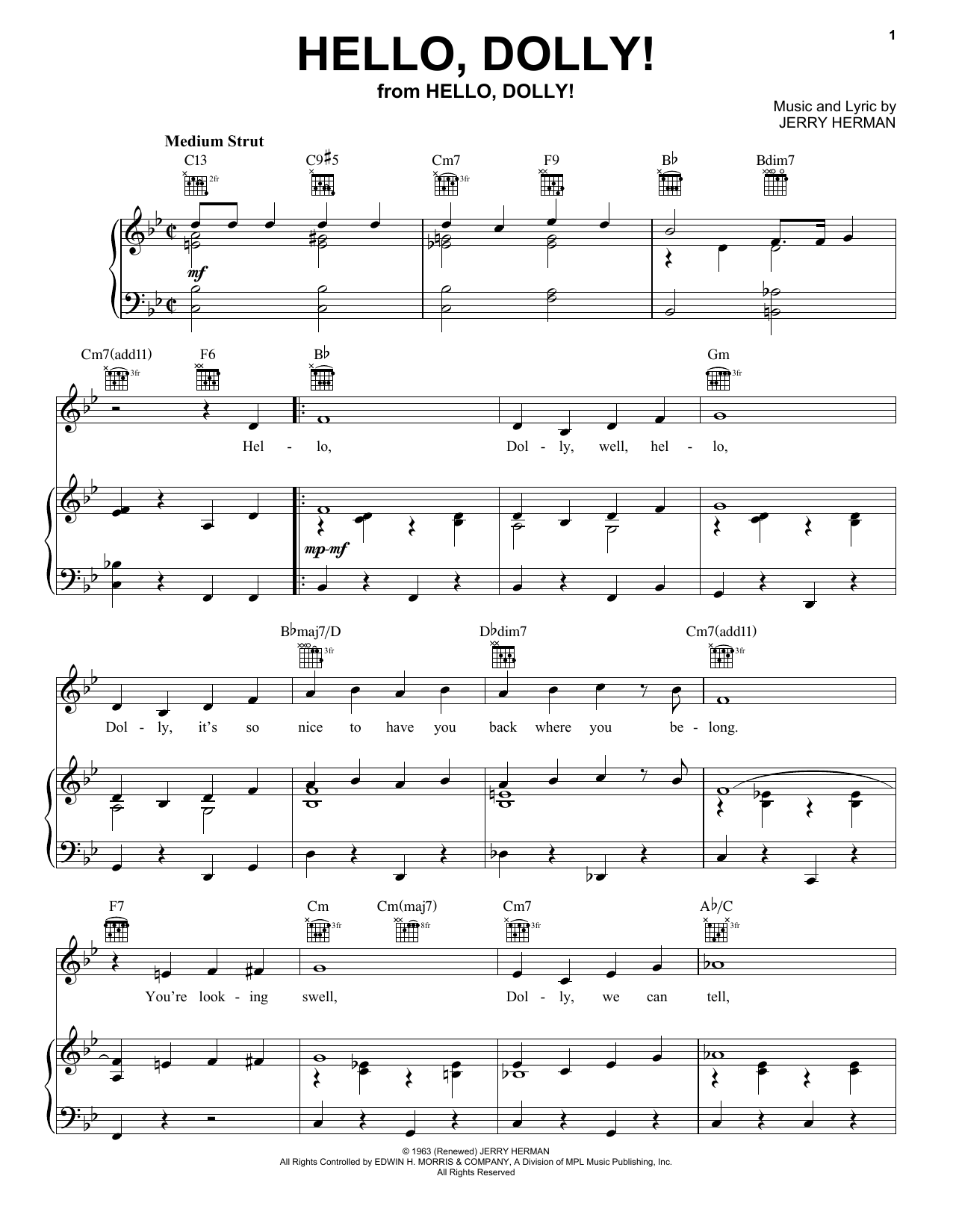 Louis Armstrong Hello, Dolly! sheet music notes and chords. Download Printable PDF.